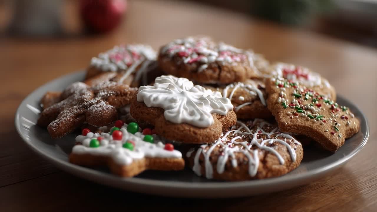 A Festive Collection of Decorated Holiday Cookies on a Plate, Showcasing Their Unique Designs and Vibrant Colors Perfect for Celebrating the Season
