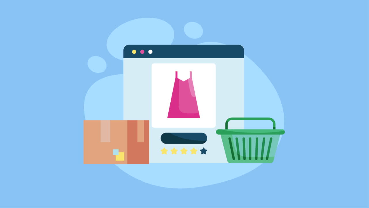 전자 상거래 애니메이션을 가진 웹 페이지 템플릿