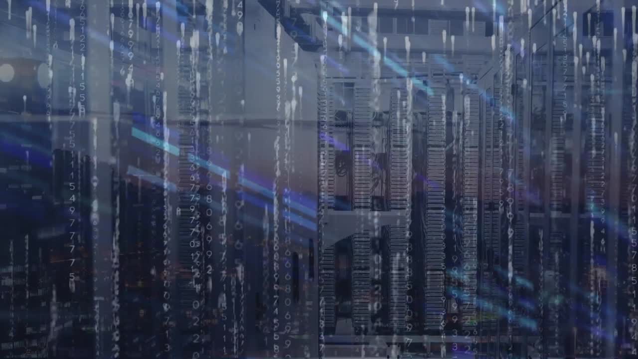 animazione di luci che cadono sui server