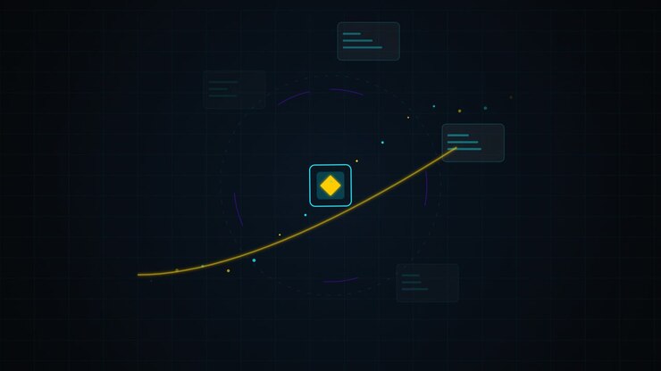 Abstract Digital Interface with Rising Growth Curve and Data Nodes