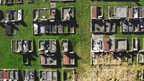 aerial top down drone shot over a large cemetery