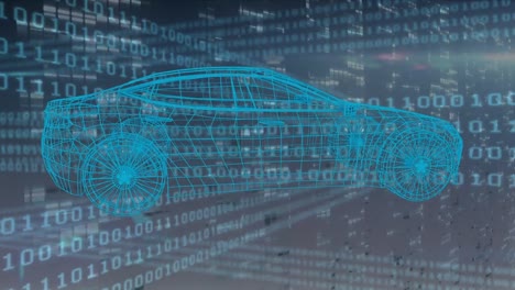 animación del proyecto del coche girando sobre el procesamiento de datos en el espacio azul