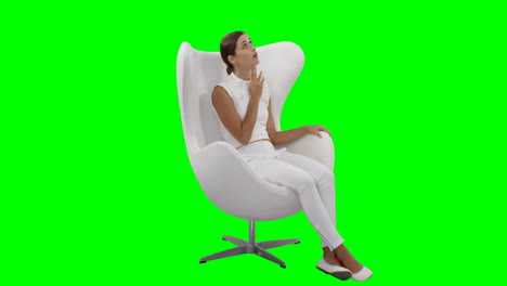 a woman looking at virtual touch screen