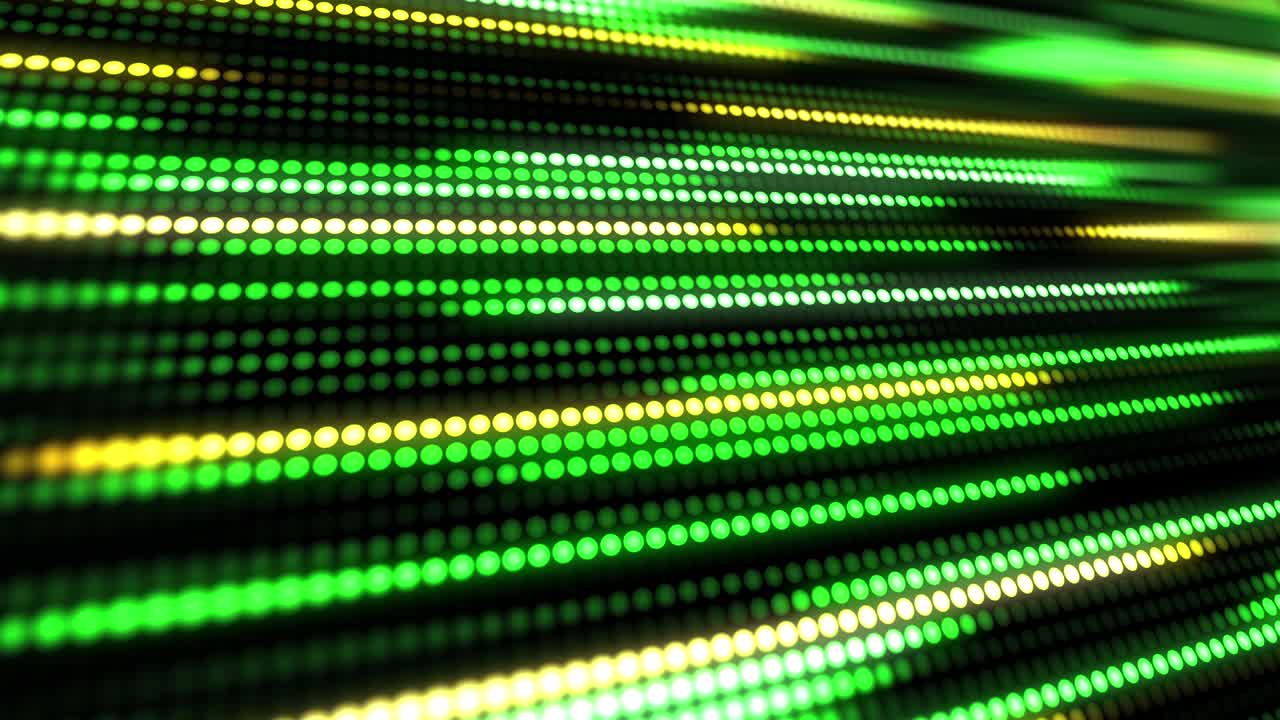fondo de tecnología abstracta verde y amarillo con animación en cámara lenta de pequeñas rayas de puntos claros.