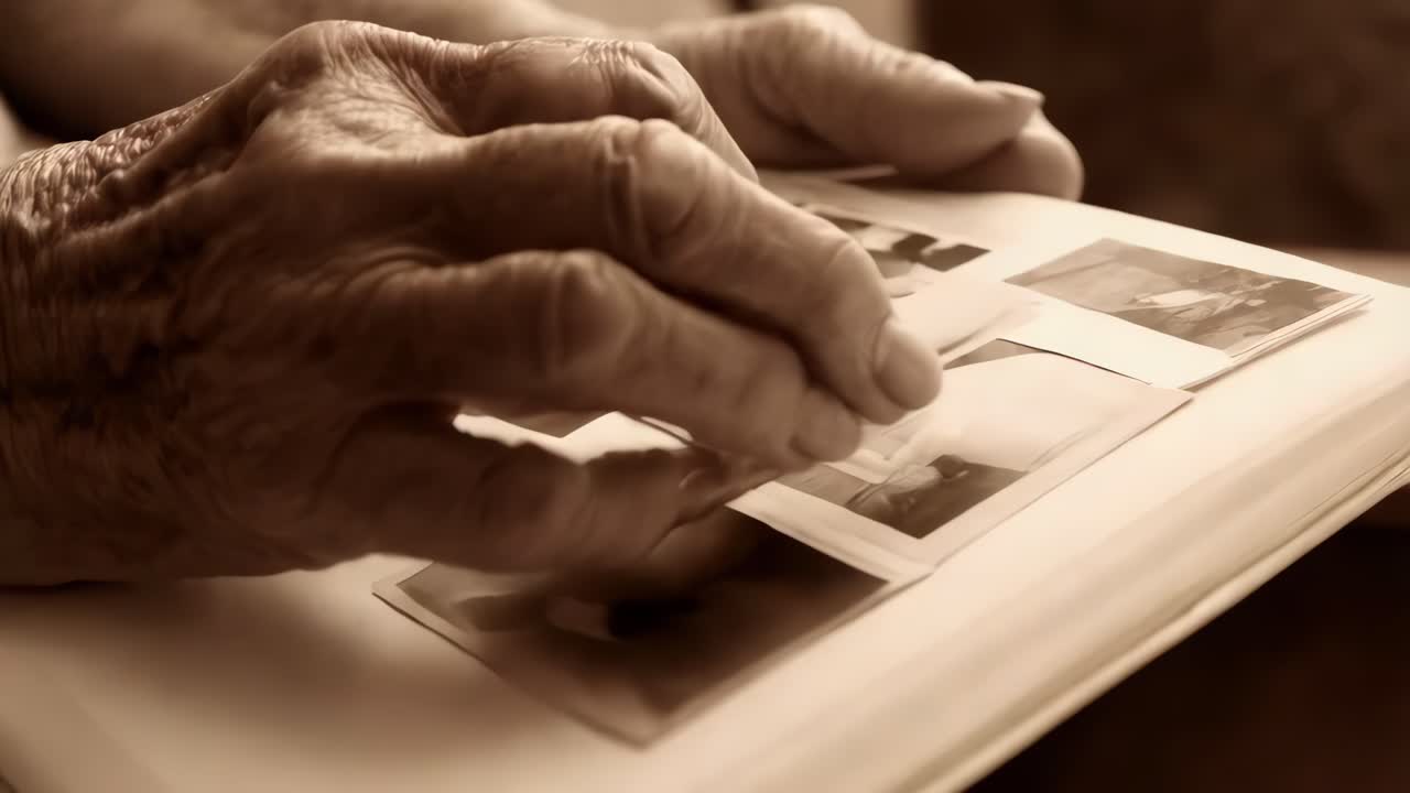 Elderly hands holding a photo album
