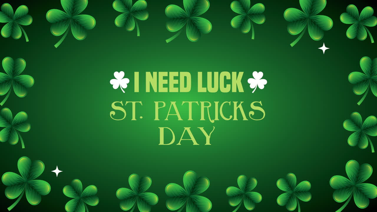 st patricks day animated card with lettering and clovers