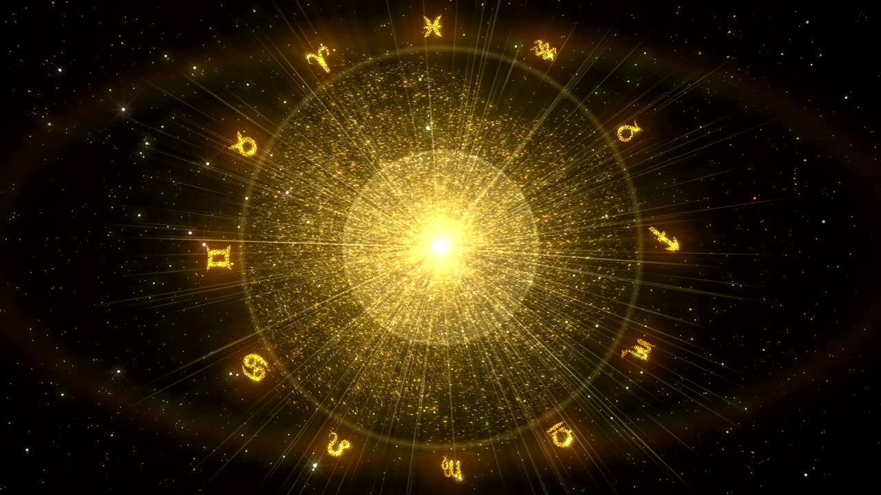 el fondo del espacio dorado brillante con los signos del zodiaco.