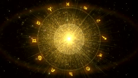 shining golden space background with zodiac signs.