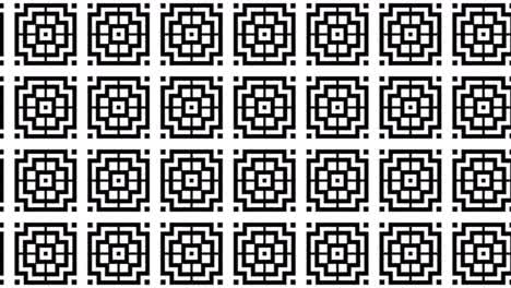 Schwarz-weißes-Geometrisches-Muster-Mit-Ineinandergreifenden-Quadraten-In-Gleitender-Bewegung