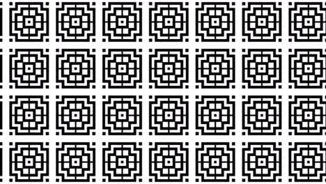 black and white geometric pattern with interlocking squares pattern in sliding motion