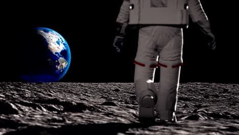 astronaut walking on the moon and admiring the beautiful earth. cg animation. elements of this video furnished by nasa.