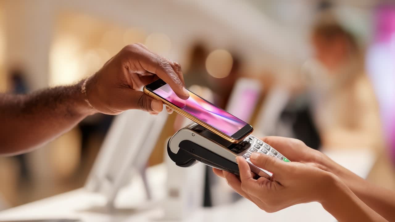 Innovative Mobile Payment Experience: Seamless Transactions Using Smartphones for Contactless Payments at Retail Counter with Modern Payment Technology