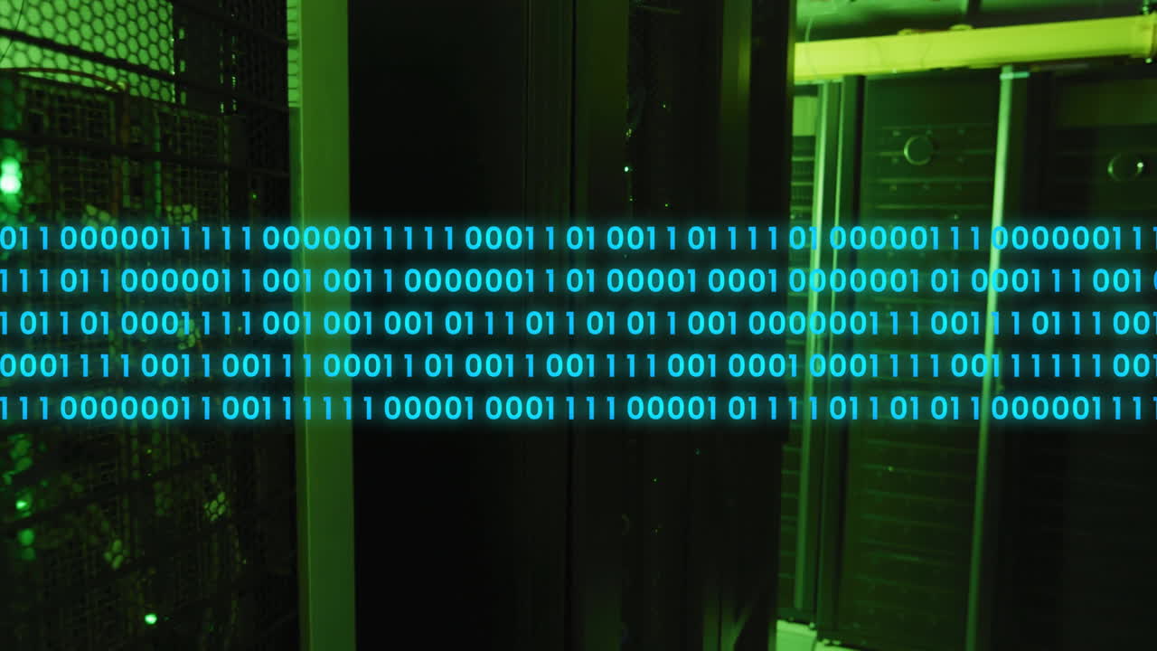 animación del procesamiento de datos en la sala de servidores