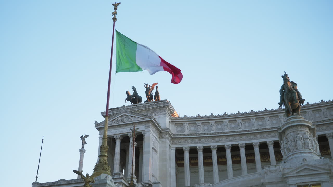 Vittorio Emmanuel II monument in Rome, Italy, from left to right