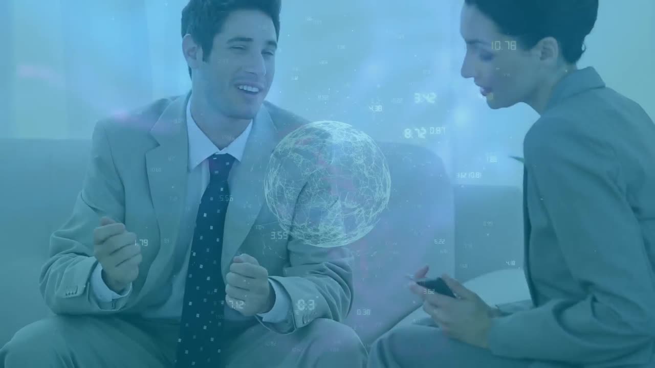 다양한 사업가들에 대한 세계 및 금융 데이터 처리의 애니메이션