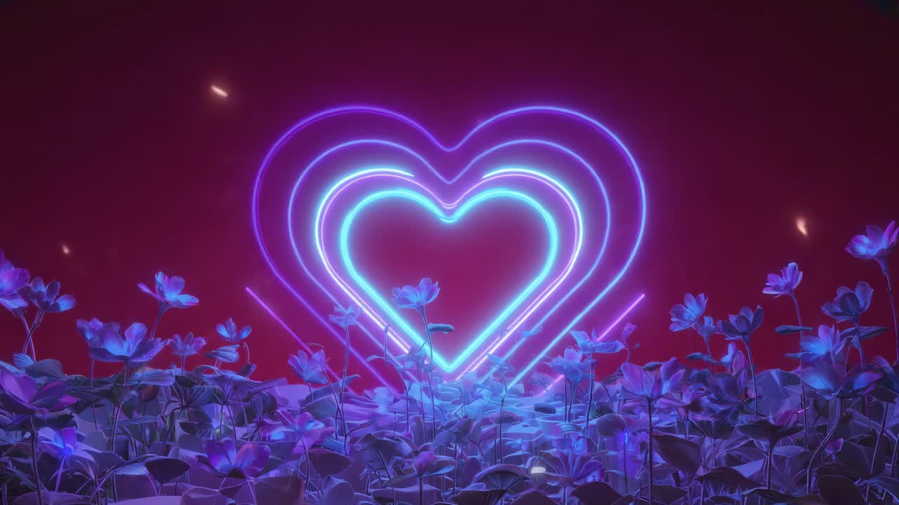 Neon Heart in a Field of Flowers