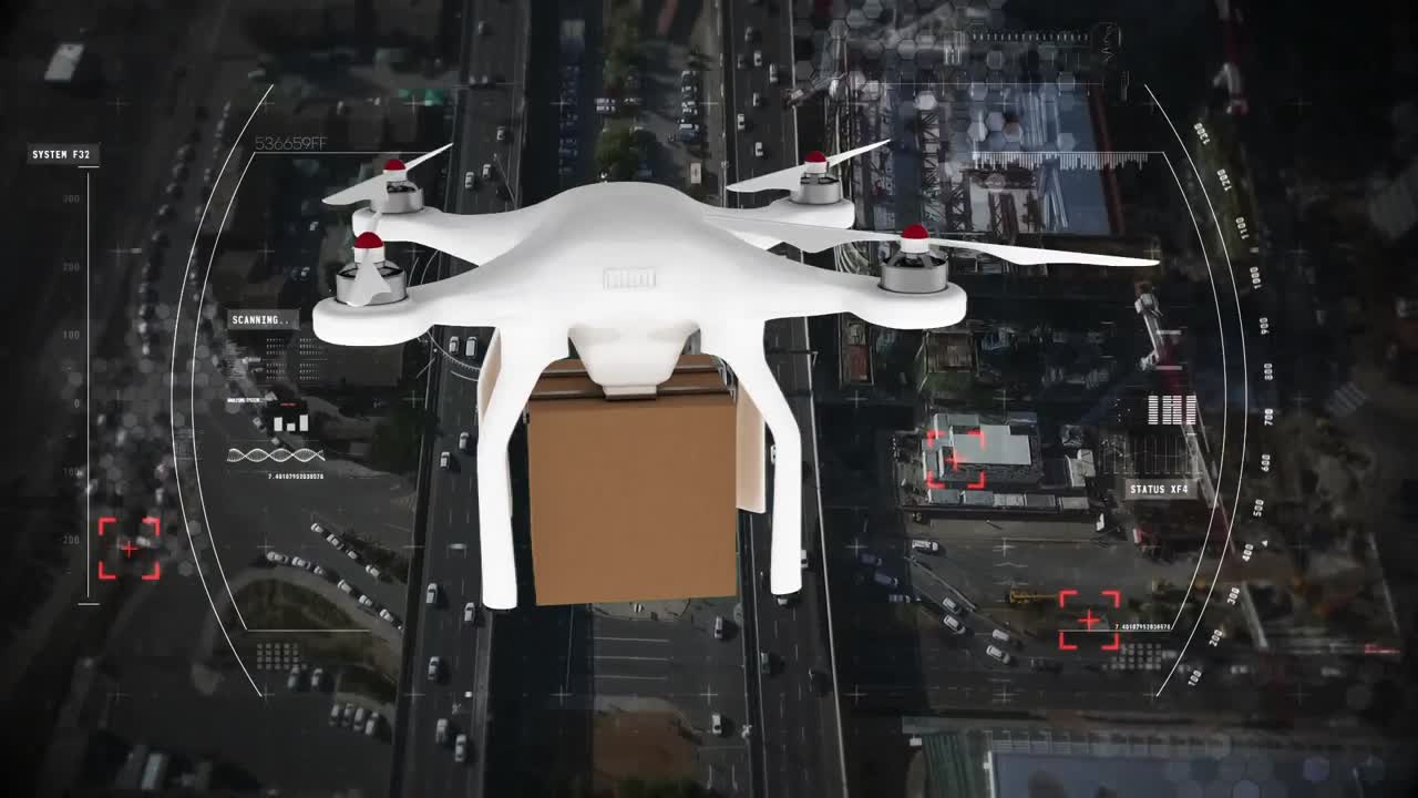 도시에서 날아다니는 드론의 디지털 컴포지트