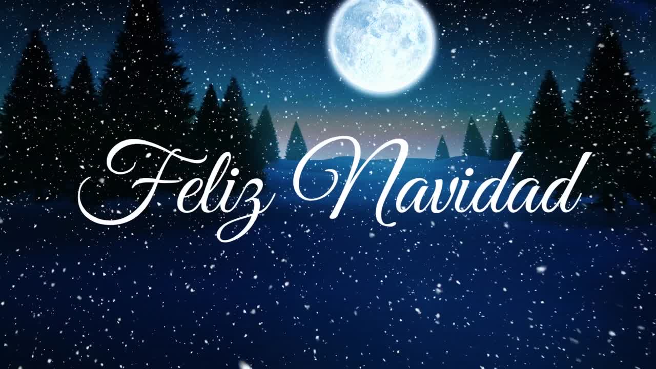 animación del texto de feliz navidad sobre el paisaje de invierno de navidad