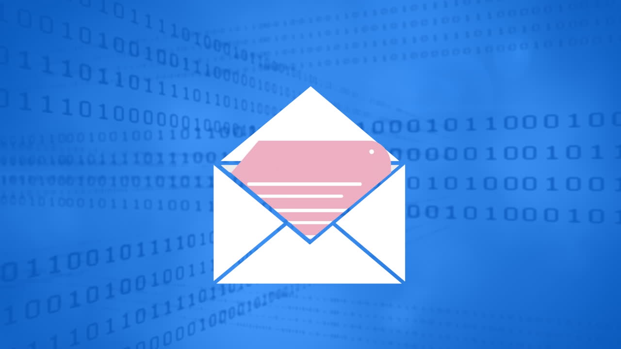 animación del sobre sobre codificación binaria en fondo azul