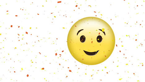 animation of red and yellow confetti falling over smiling and winking emoji on white background