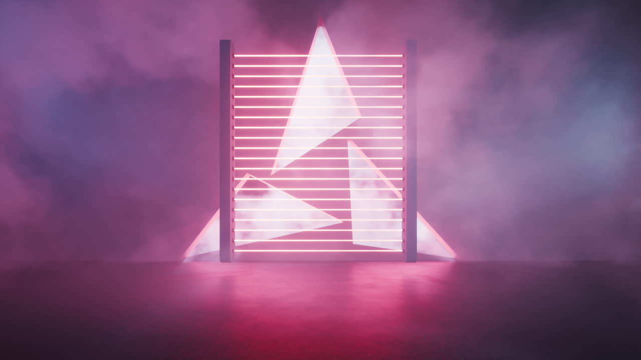 habitación oscura con luces de neón brillantes, renderización en 3d.