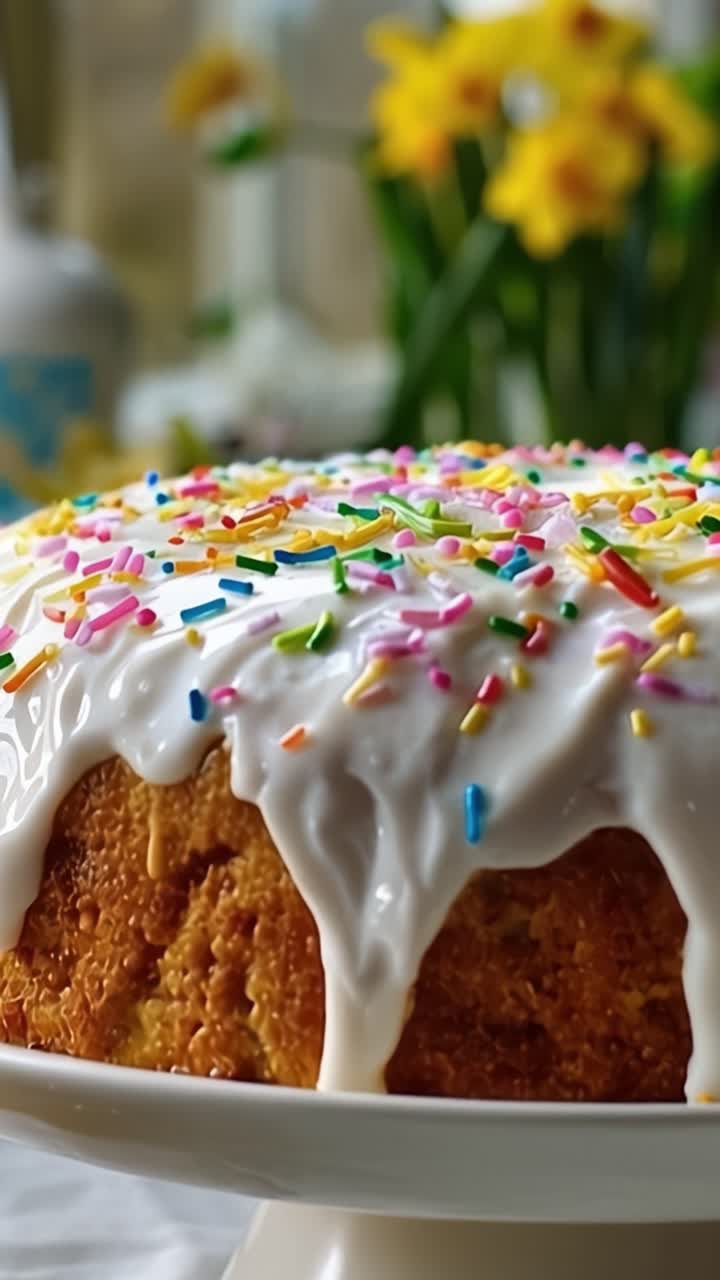 Deliciously Decorated Cake with Creamy Frosting and Colorful Sprinkles, Ready to Delight Any Dessert Table Setting with Its Irresistible Sweetness and Charm
