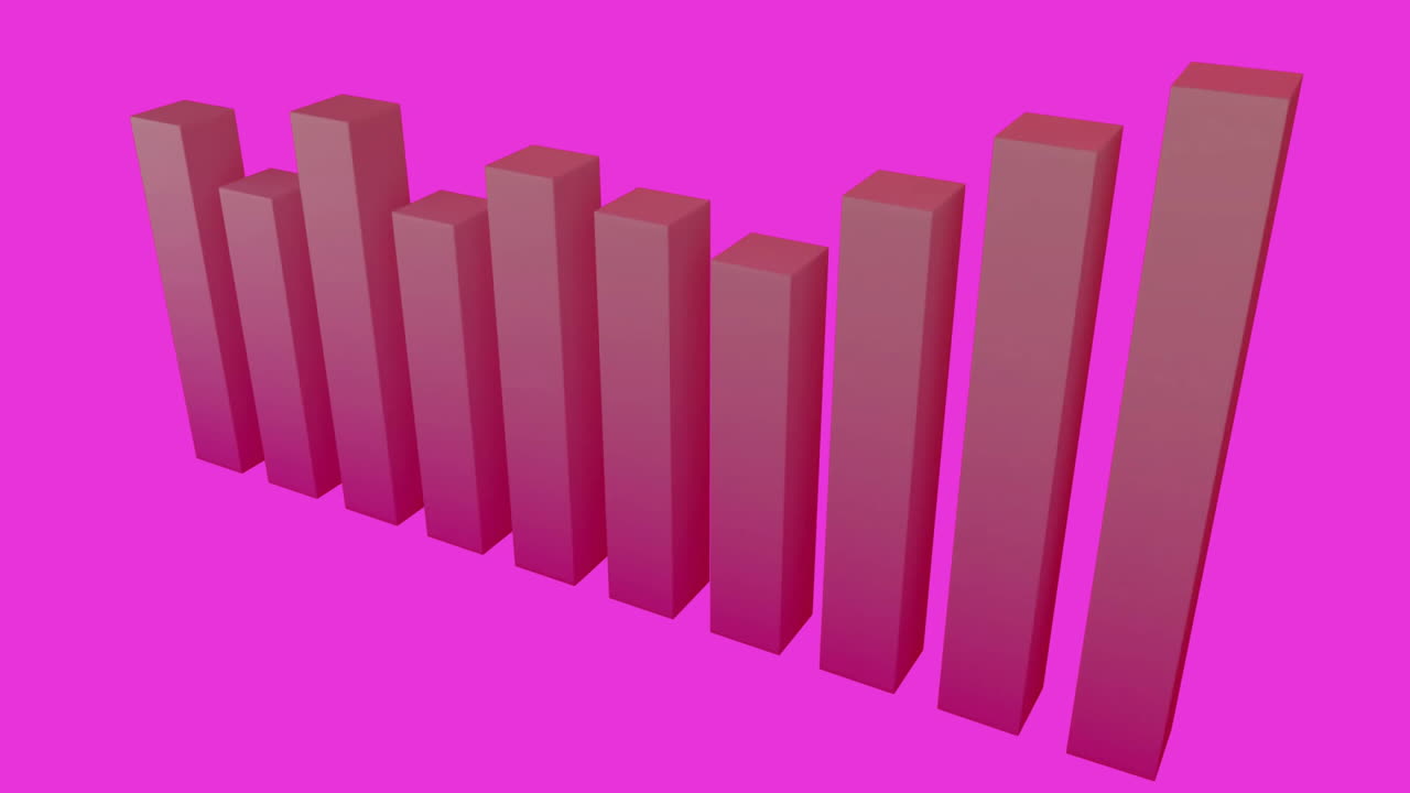 Animation of 3d bar graph over pink background