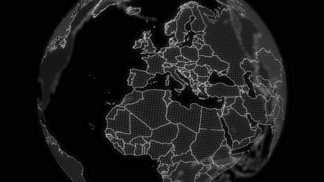 tunisia país alfa para editar tecnología de análisis de datos globo giratorio, video cinematográfico muestra un globo digital giratorio, haciendo zoom en tunisia país alfa para edición plantilla