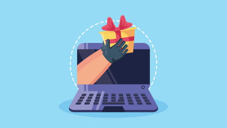portátil con animación en línea de compras