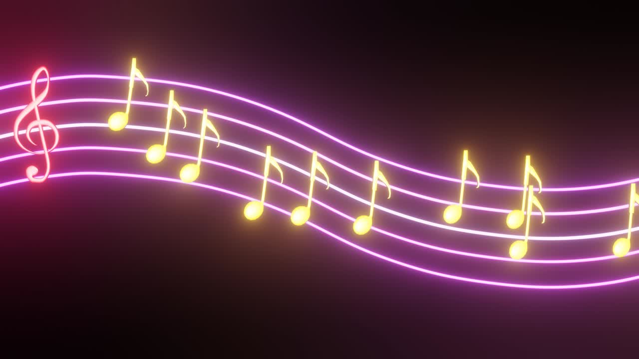 Beautiful notes flowing through the staff, 3D rendering