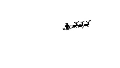 digital animation of black silhouette of santa claus in sleigh being pulled by reindeers