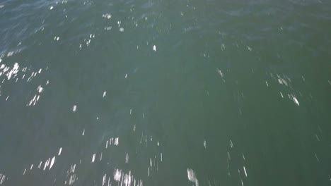 dramatic cinematic aerial view of ocean waves and skyine on a sunny summer day