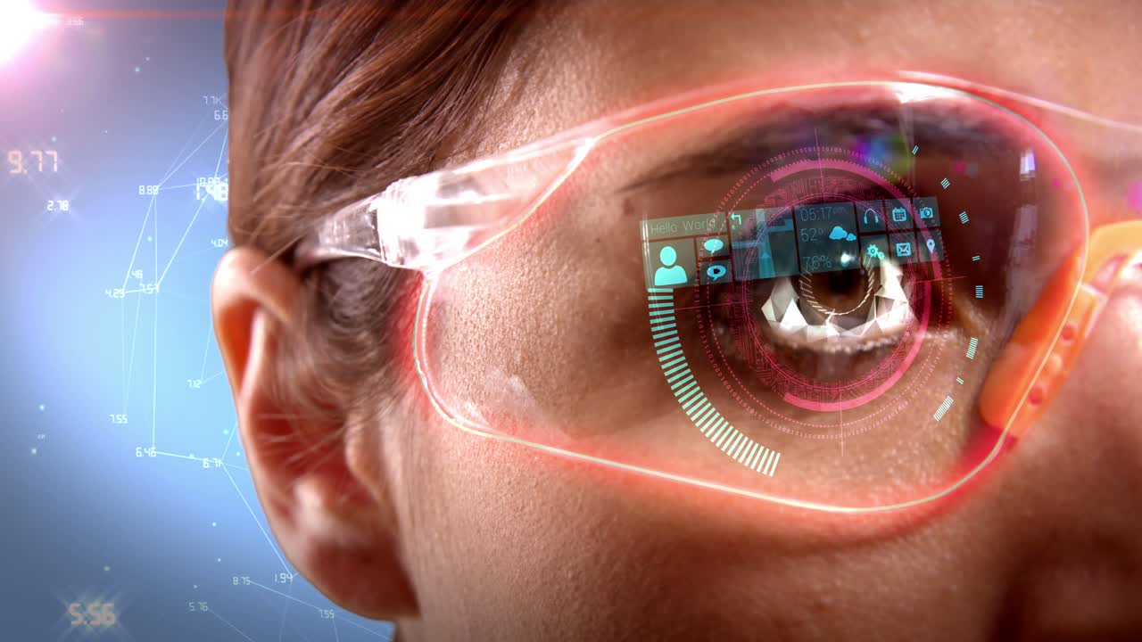 mujer de negocios usando gafas de realidad virtual