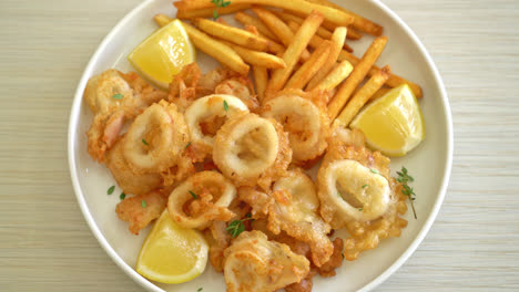 calamari - fried squid or octopus with french fries