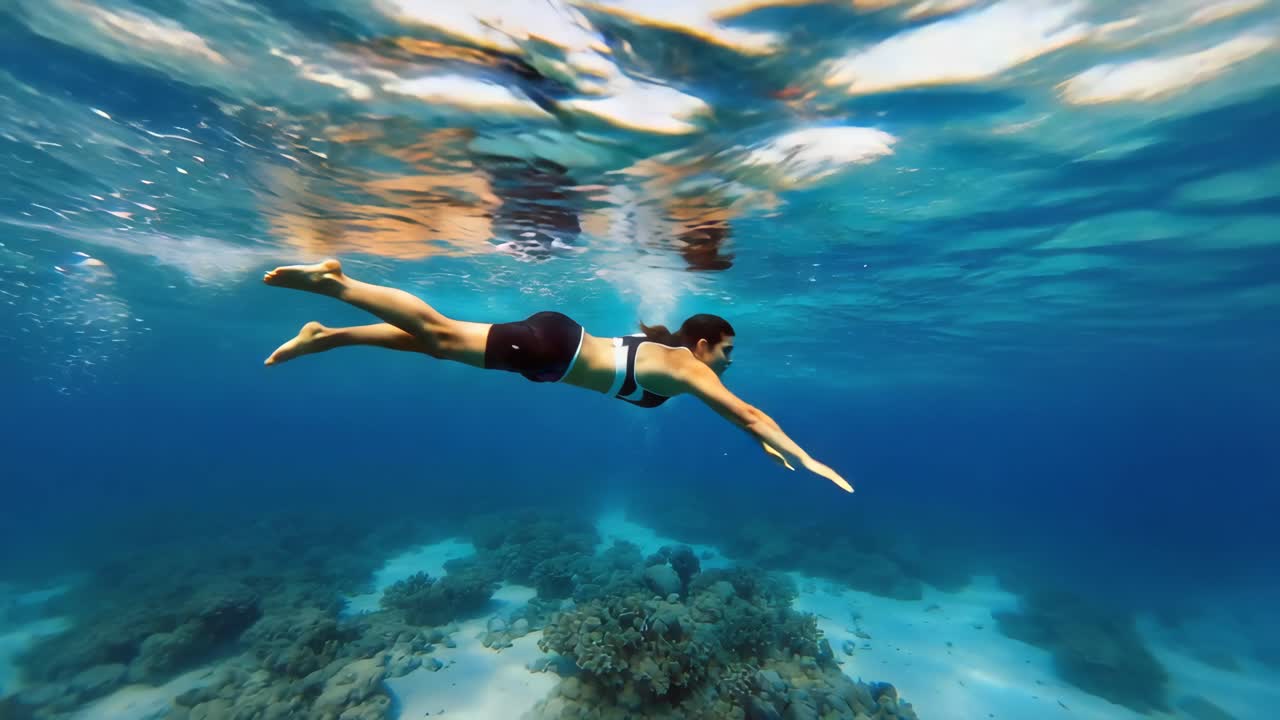 Woman swimming underwater in the ocean