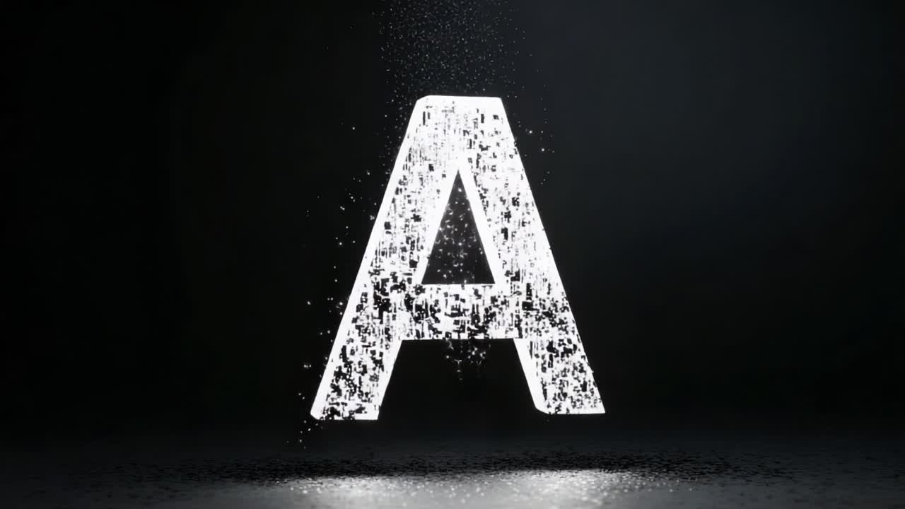 An Artistic Representation of the Letter 'A' Emerging from Water Particles in a Dark Environment, Showcasing a Captivating Contrast Between Light and Shadow