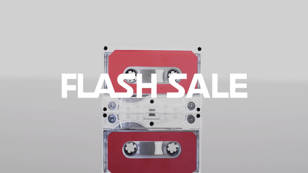 바탕에 테이프 위에 플래시 판매 텍스트와 모양의 애니메이션