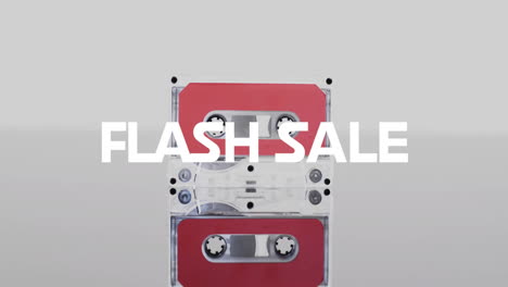 animación de texto y formas de venta en flash sobre cinta sobre fondo blanco