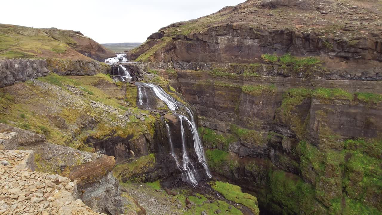Pretty view of the Glymur waterfalls located in the Hvalfj&ouml;r&eth;ur fjord in West Iceland - Wide angle