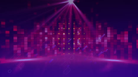 animación de círculos y formas púrpuras sobre luces violetas en fondo digital