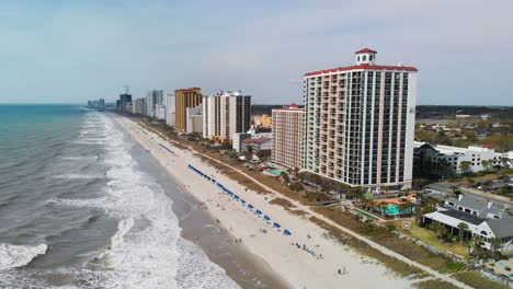 Areal-shoot-of-coastline-and-residential-area-near-the-coast-at-Myrtle-Beach,-South-Carolina,-USA