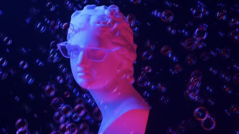 neon bust of a classical figure with bubbles
