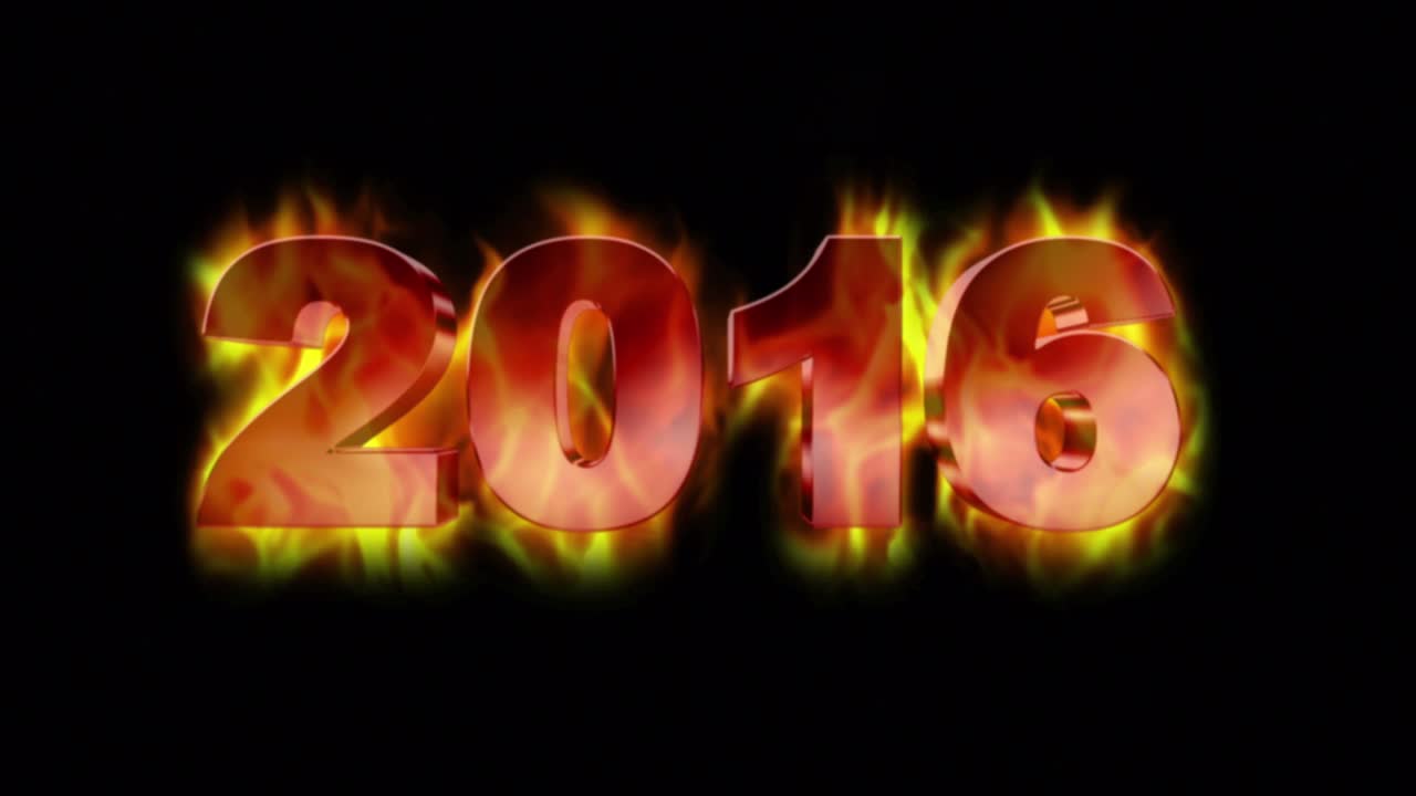 2016 fuegos texto y llamas, con canal alfa, bucle, 4k