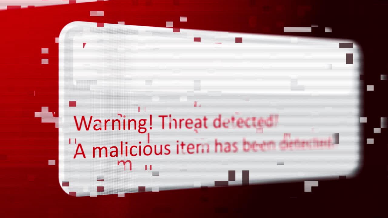 4k 시스템 실패 바이러스 경보 표지판과 디지털 이진 코드 3d 루프 배경