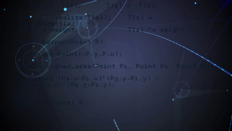 animation of data processing on screen and network of connections