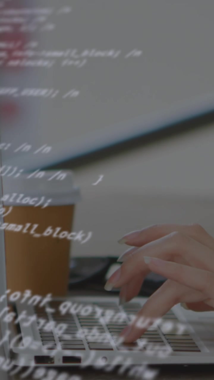 Animation of data processing over hands using laptop