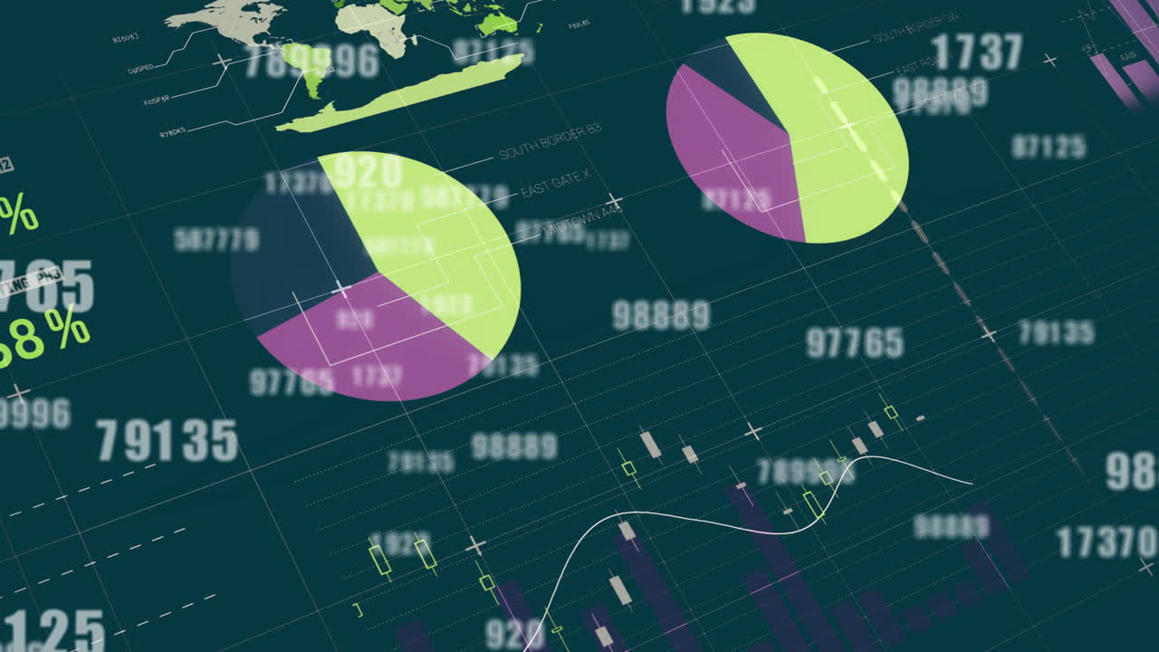 animación del procesamiento de datos financieros en fondo oscuro