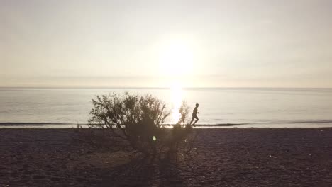 young athlete runner man with fit strong body training on beautiful sunset at beach