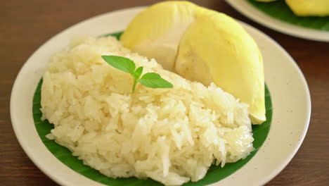 durian with sticky rice - sweet durian peel with yellow bean, ripe durian rice cooked with coconut milk - asian thai dessert summer tropical fruit food-1