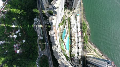 aerial view of hong kong waterfront residential luxury skyscrapers at telegraph bay area